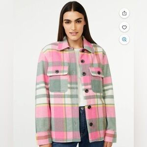 pink plaid  pastel cabincore rustic chic oversized wool blend shirt jacket SM